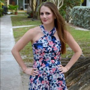 Express floral halter fit and flare dress